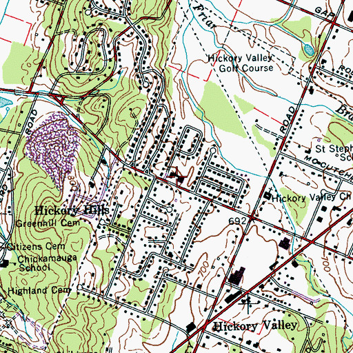 Topographic Map of Hickory Valley Christian Church, TN
