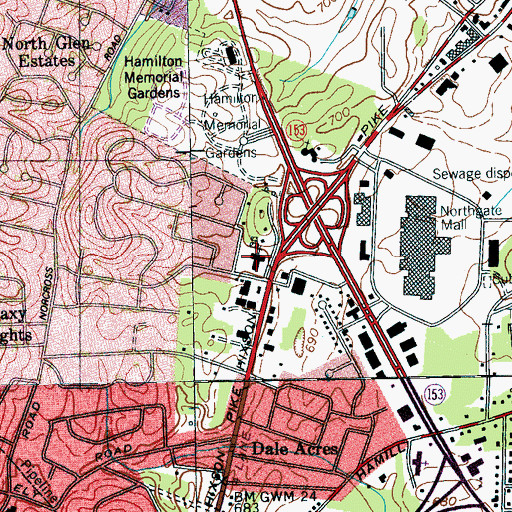Topographic Map of Hixson Church of Christ, TN