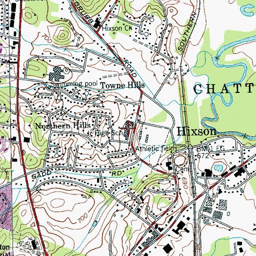 Topographic Map of Hixson Junior High School, TN