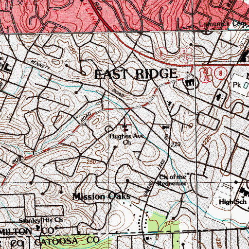 Topographic Map of Hughes Avenue Church, TN