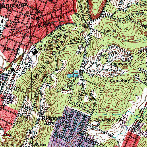 Topographic Map of Isabella Stewart Mine, TN