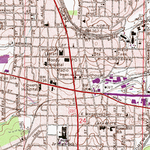 Topographic Map of First Presbyterian Church, AL