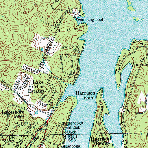 Topographic Map of Lake Shores Country Club, TN