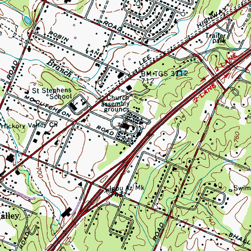 Topographic Map of Lee Highway Church of God, TN