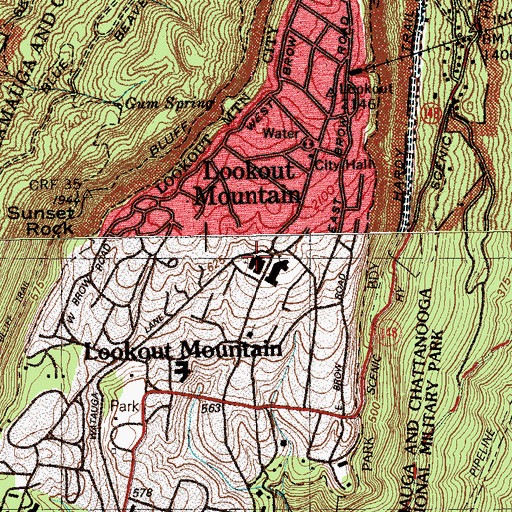 Topographic Map of Lookout Mountain Presbyterian Church, TN