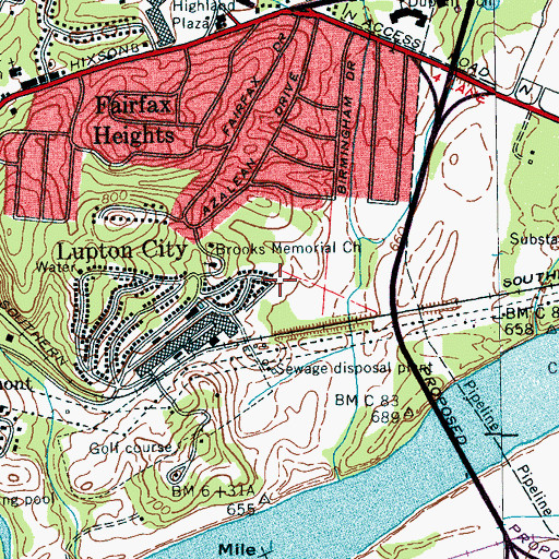Topographic Map of Lupton City School (historical), TN