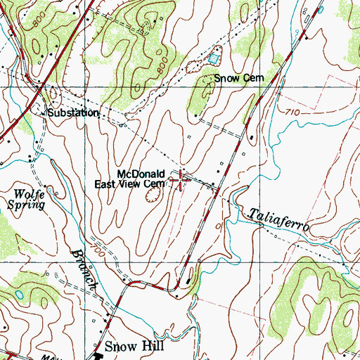 Topographic Map of McDonald East View Cemetery, TN