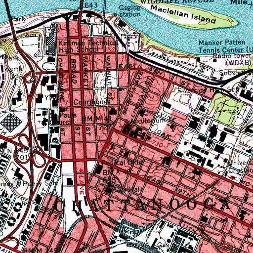 Topographic Map of Memorial Auditorium, TN