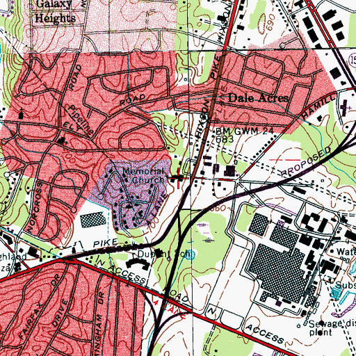 Topographic Map of Memorial Baptist Church, TN