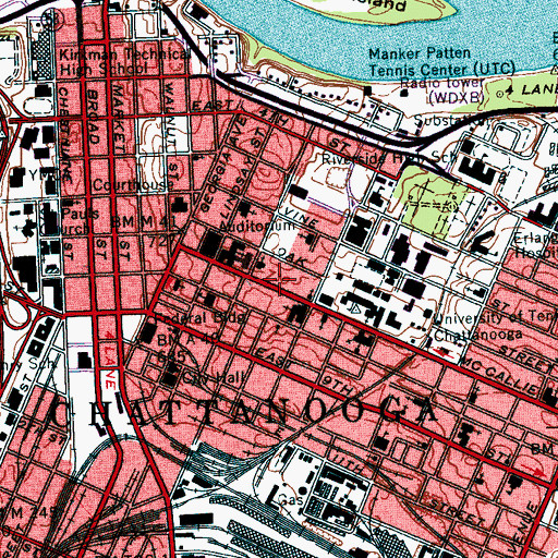 Topographic Map of Metropolitan Hospital, TN