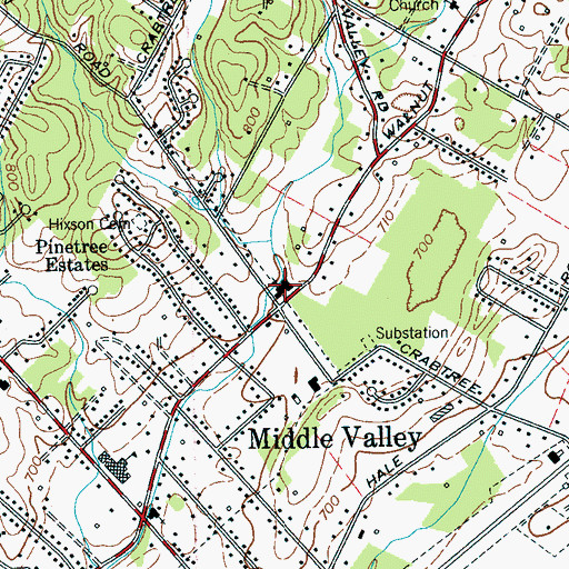 Topographic Map of Middle Valley Baptist Church, TN