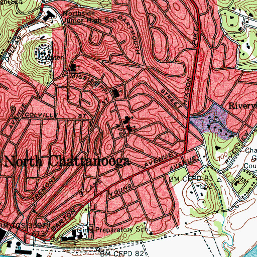 Topographic Map of Normal Park Elementary School, TN