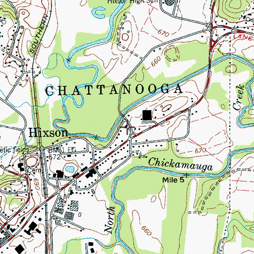 Topographic Map of North Hixson Church of Christ, TN