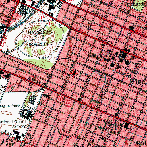 Topographic Map of Highland Park Elementary School, TN