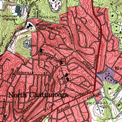 Topographic Map of Northside Baptist Church, TN