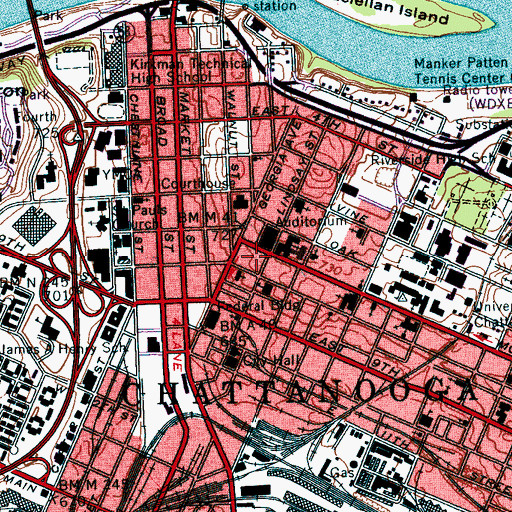 Topographic Map of Old Stone Church Tower, TN