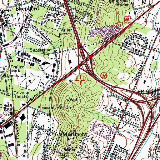 Topographic Map of Perimeter Place Shopping Center, TN