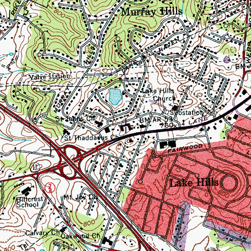 Topographic Map of Plaza 58 Shopping Center, TN
