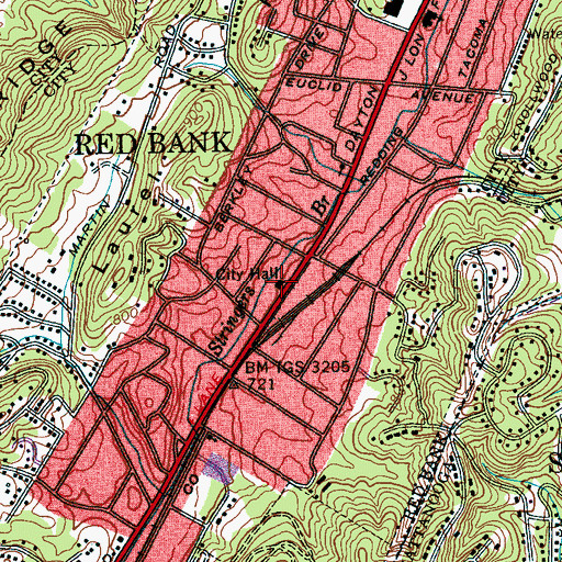 Topographic Map of Red Bank City Hall, TN