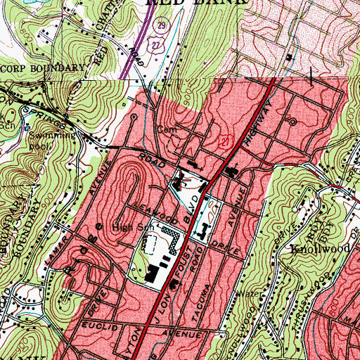 Topographic Map of Red Bank Elementary School, TN