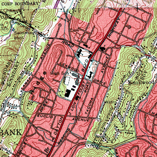 Topographic Map of Red Bank High School, TN