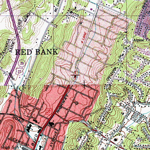 Topographic Map of Red Bank Presbyterian Church, TN