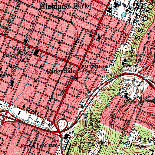 Topographic Map of Ridgedale United Methodist Church, TN