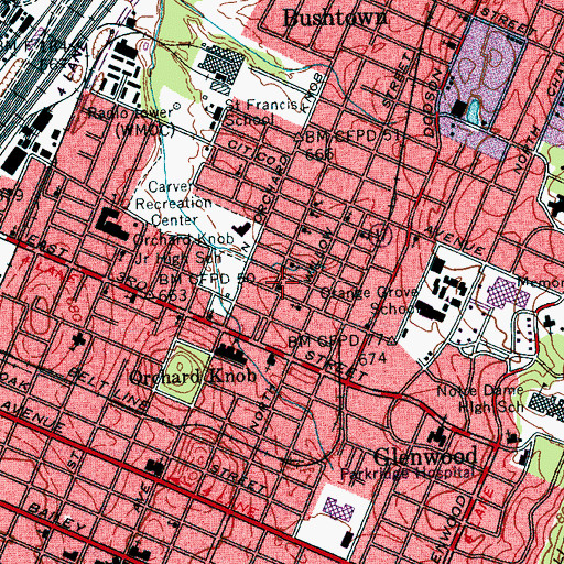 Topographic Map of Rose of Sharon Baptist Church, TN
