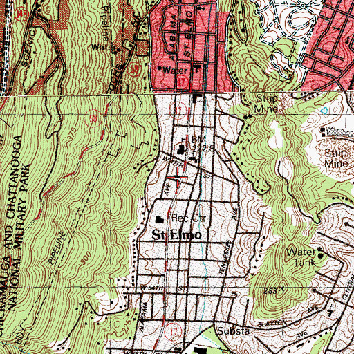 Topographic Map of Saint Elmo Church of Christ, TN