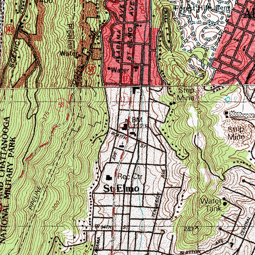 Topographic Map of Saint Elmo Elementary School, TN