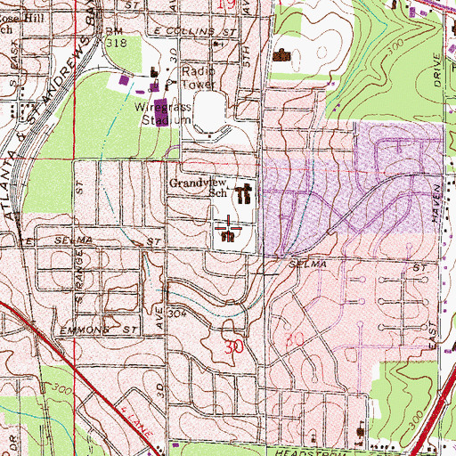 Topographic Map of Grandview Baptist Church, AL