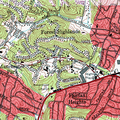 Topographic Map of Saint Jude Catholic Church, TN