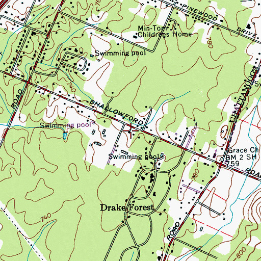 Topographic Map of Shallowford Road United Methodist Church, TN
