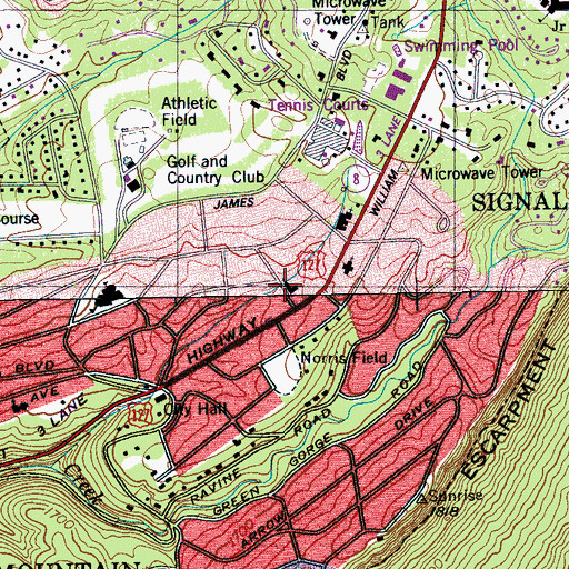 Topographic Map of Signal Mountain Baptist Church, TN