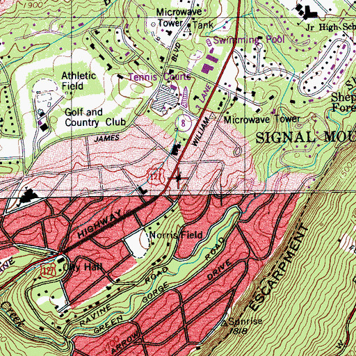 Topographic Map of Signal Mountain Church of Christ, TN