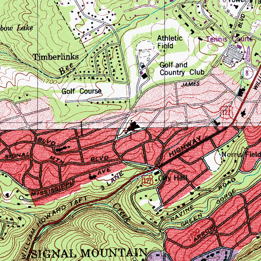 Topographic Map of Signal Mountain Elementary School, TN