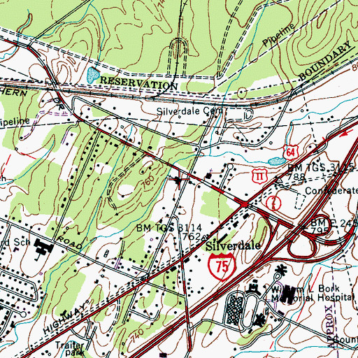 Topographic Map of Silverdale Baptist Church, TN