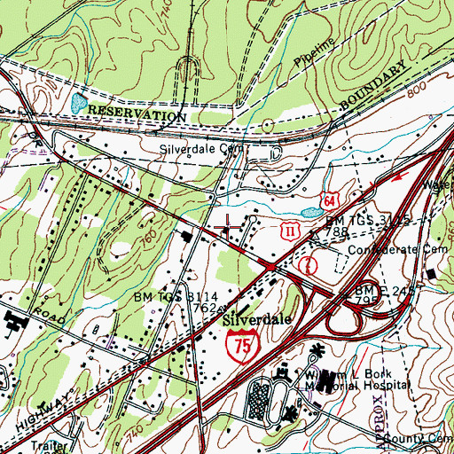 Topographic Map of Silverdale Cumberland Presbyterian Church, TN
