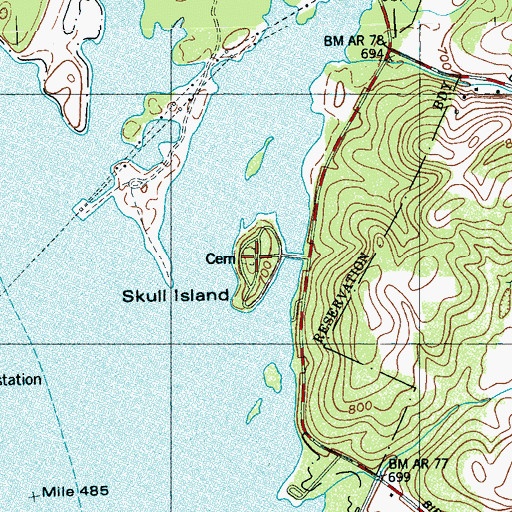 Topographic Map of Skull Island Recreation Area, TN
