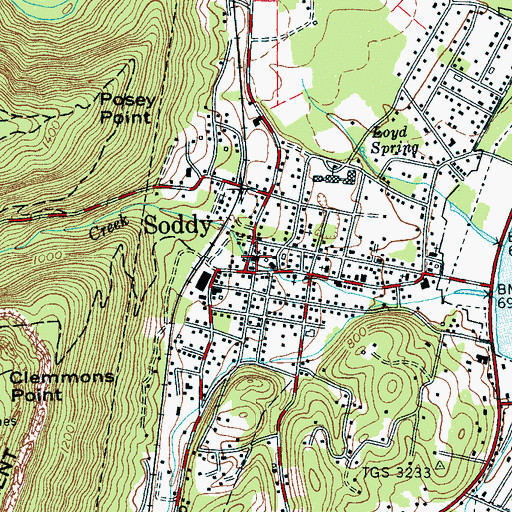 Topographic Map of Soddy Church of God, TN