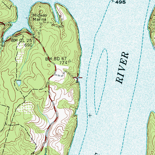 Topographic Map of Surges Boat Dock, TN