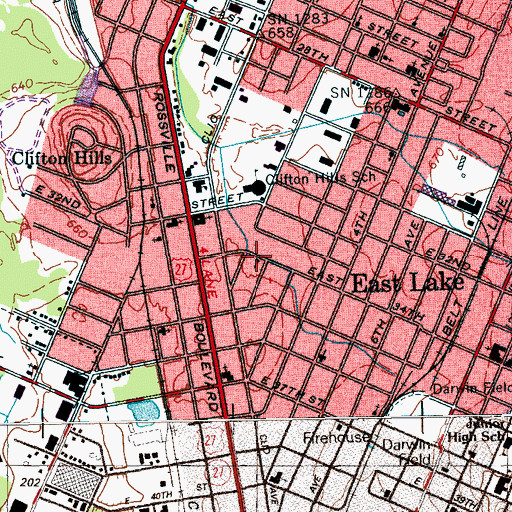 Topographic Map of Thirtyfourth Street Baptist Church, TN