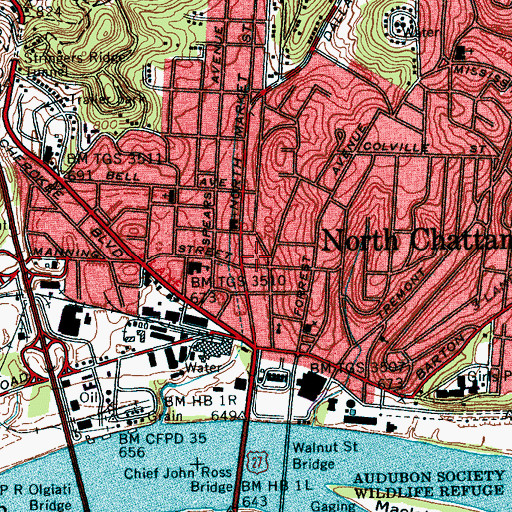 Topographic Map of Town and Country Shopping Center, TN