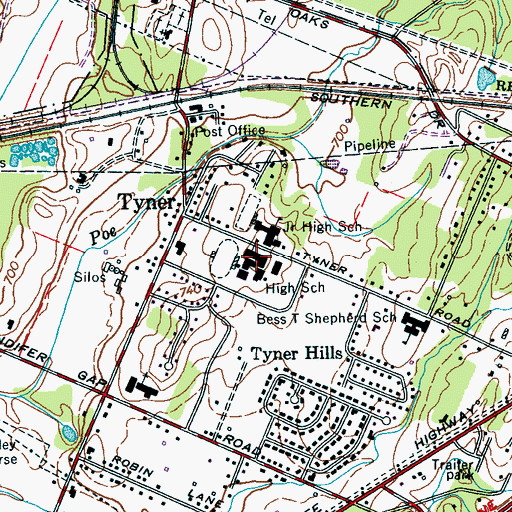 Topographic Map of Tyner High School, TN