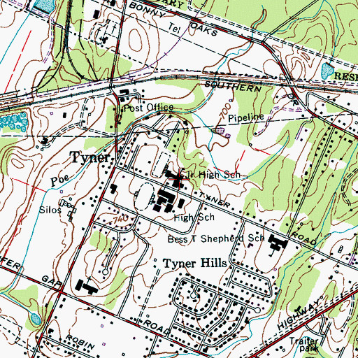 Topographic Map of Tyner Junior High School, TN