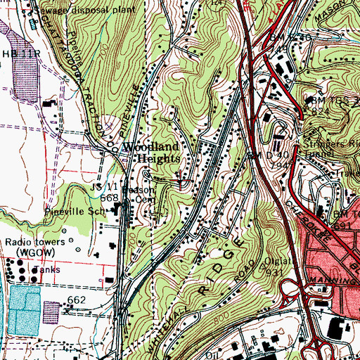 Topographic Map of Woodland Heights Baptist Church, TN