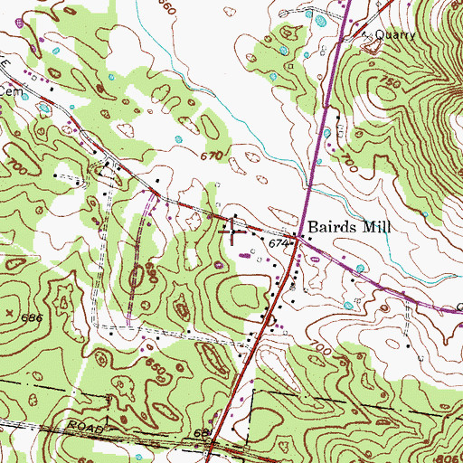 Topographic Map of Bairds Mill Church of Christ, TN