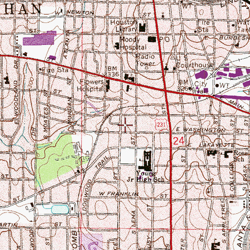 Topographic Map of Houston County Health Center, AL