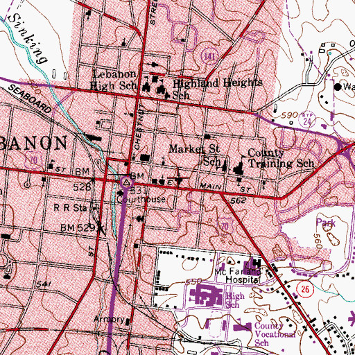 Topographic Map of First Baptist Church, TN