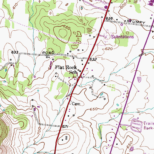 Topographic Map of Flat Rock Baptist Church (historical), TN